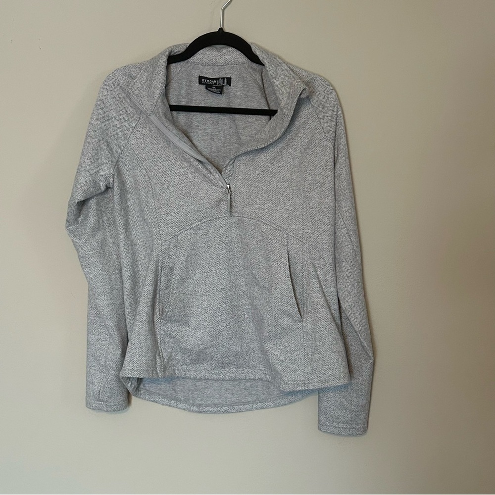 Kyodan Women's Quarter Zip Fleece Gray Herringbone Size L